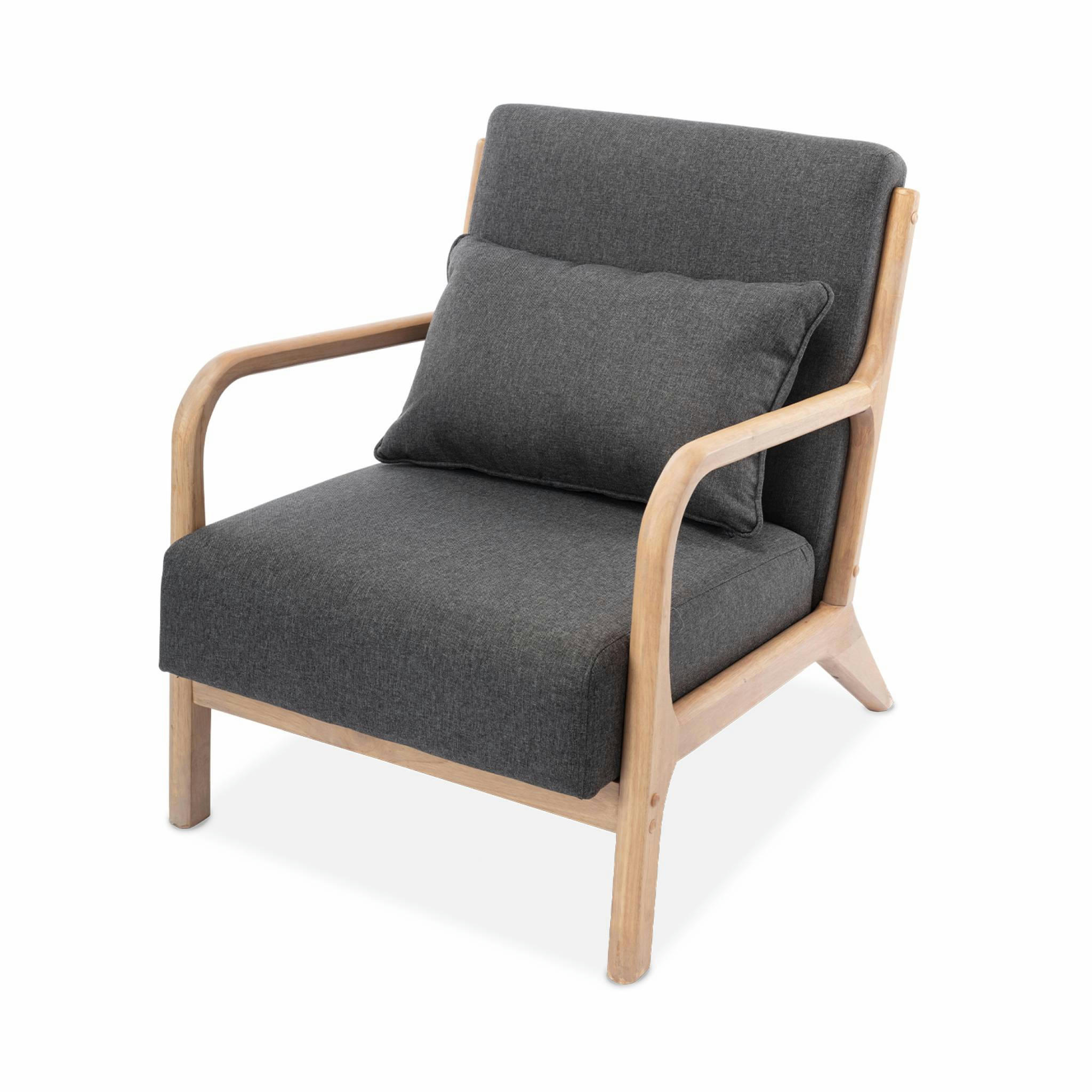 LORENS - Fauteuil en bois avec tissu gris foncé 65x 80x79cm