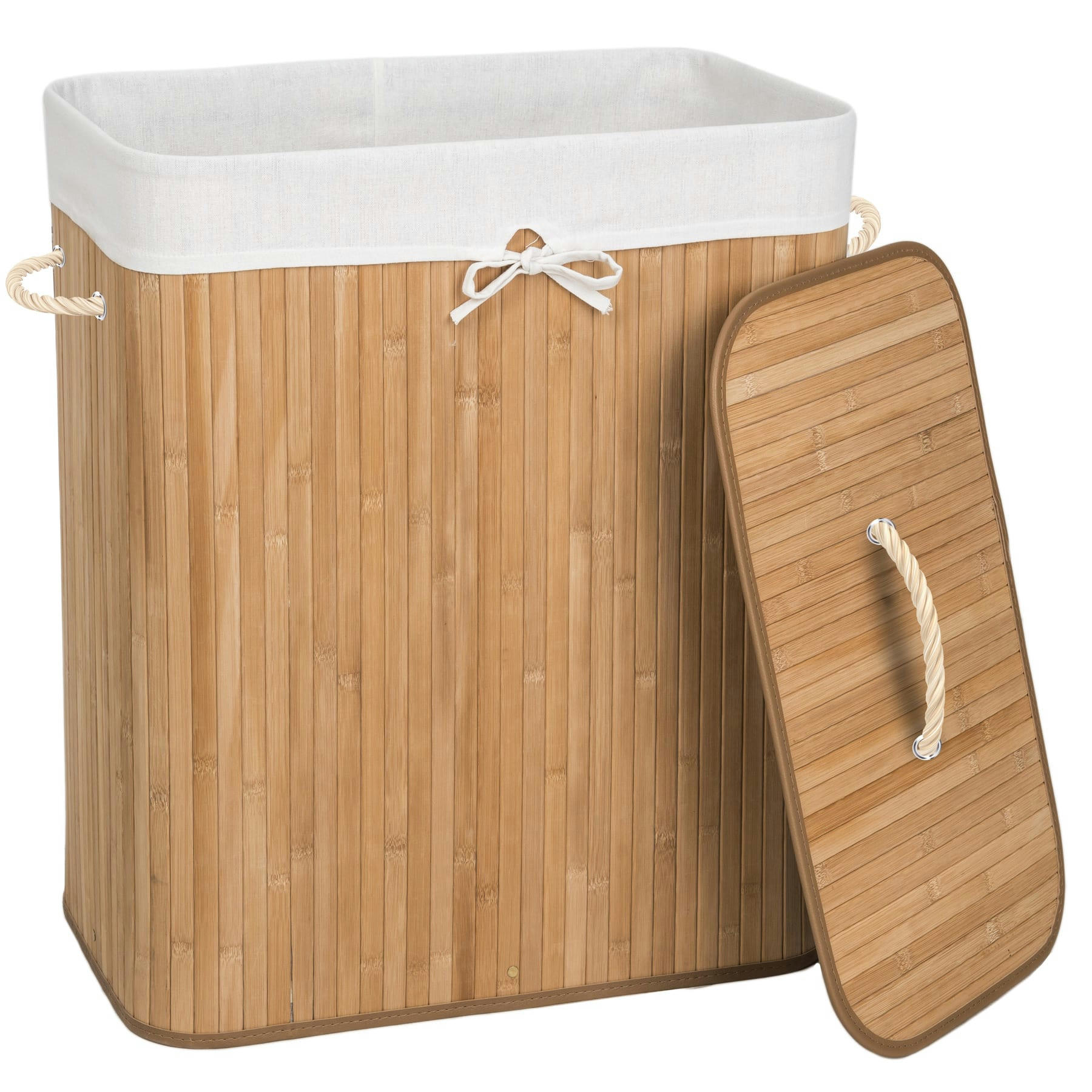- Panier à linge rectangulaire en Bambou beige