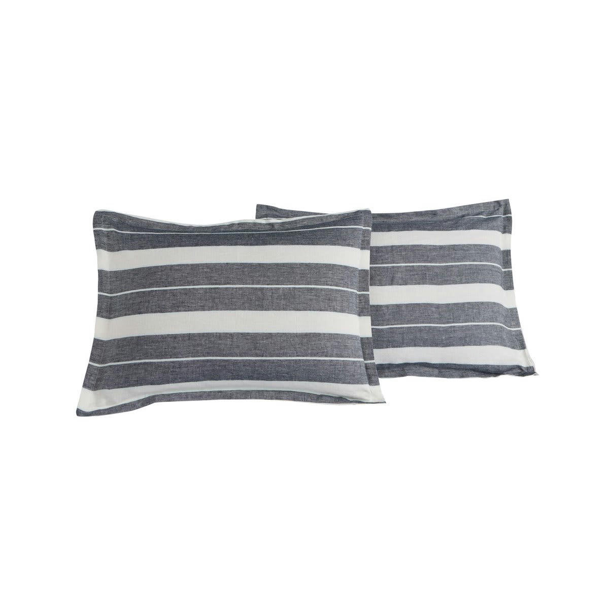 TEKSADA HORIZON - 2 taies d'oreiller en lin lavé/coton Anthracite 50x70 cm