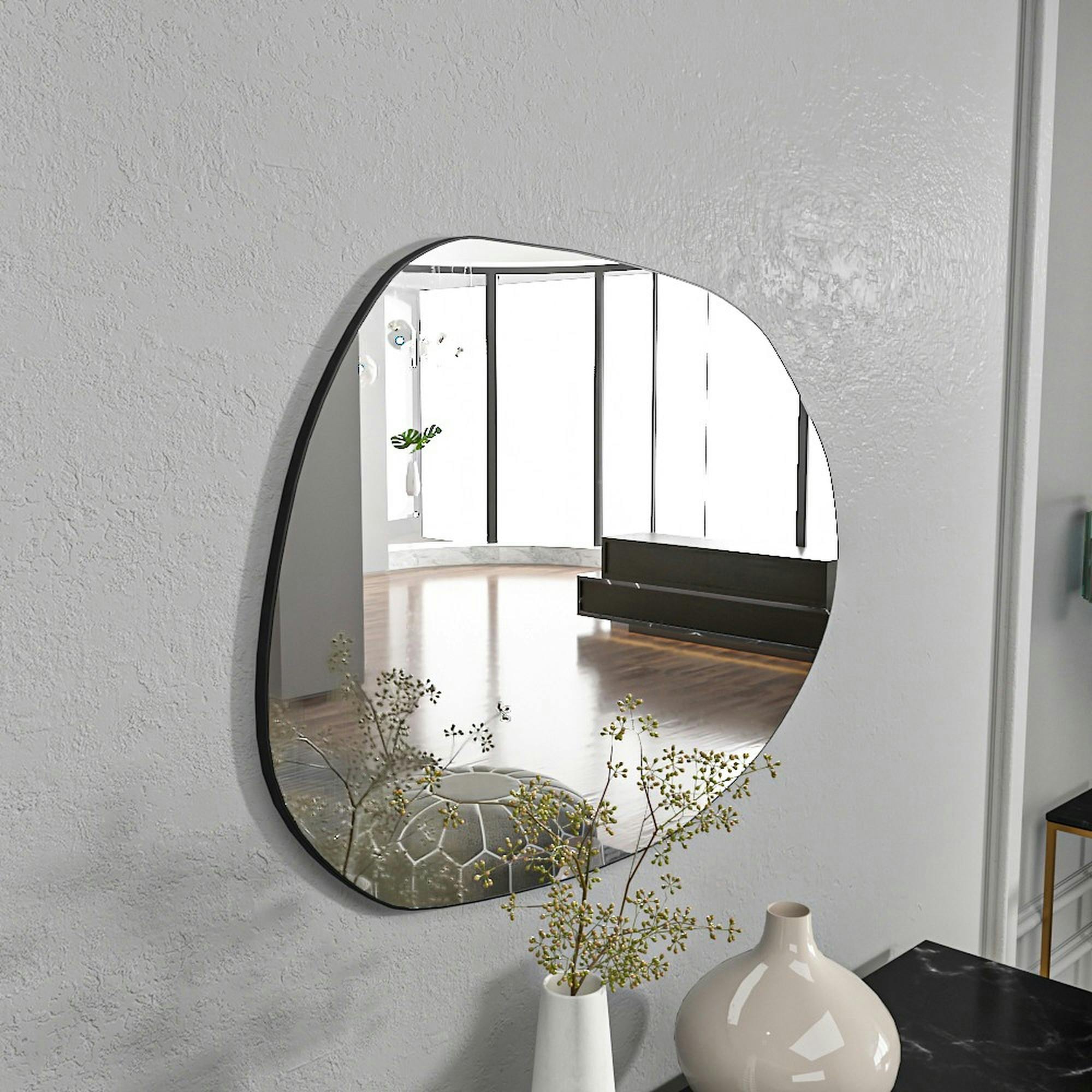 Miroir design organique bord noir 75 cm - style naturel CODY
