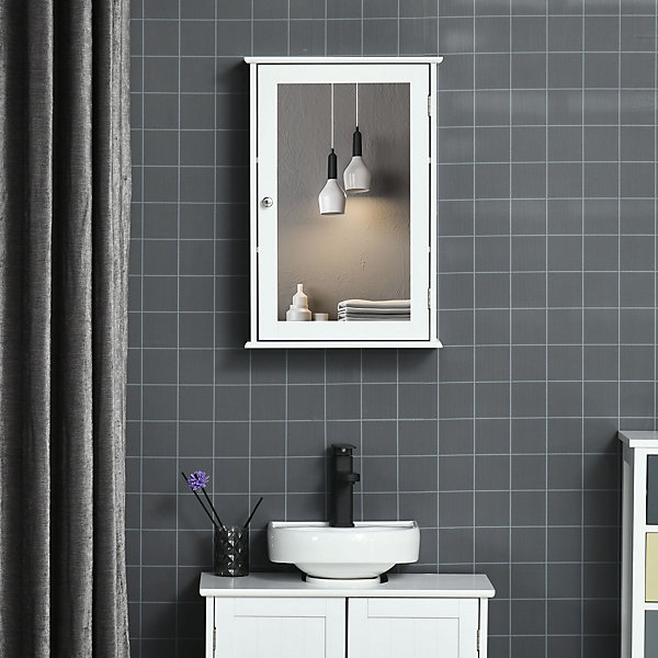 Armoire murale de salle de bain avec miroir - armoire à glace - placard de rangement toilettes - 1 porte, 2 étagères - blanc