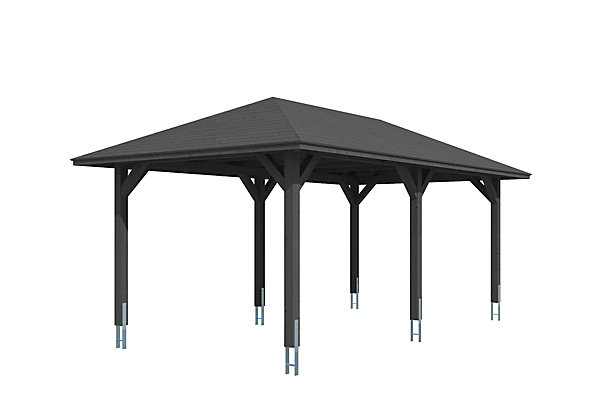 Carport SKAN HOLZ Taunus 374x656cm, bois lamellé-collé, traitement coloré anthracite