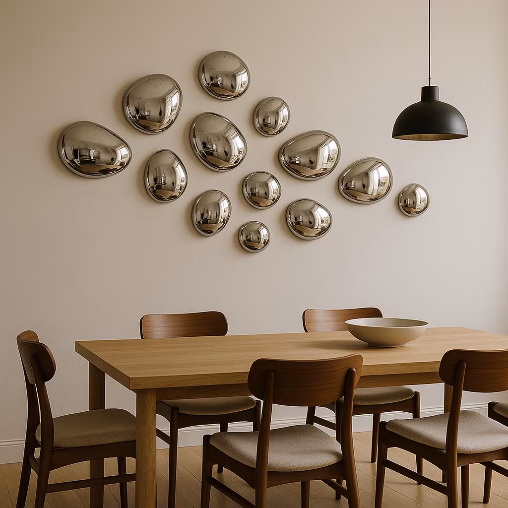 Wall art Contemporary Metallic Pebble Wall Art – Handmade MirrorFinish Sculptures for Modern Home Styling