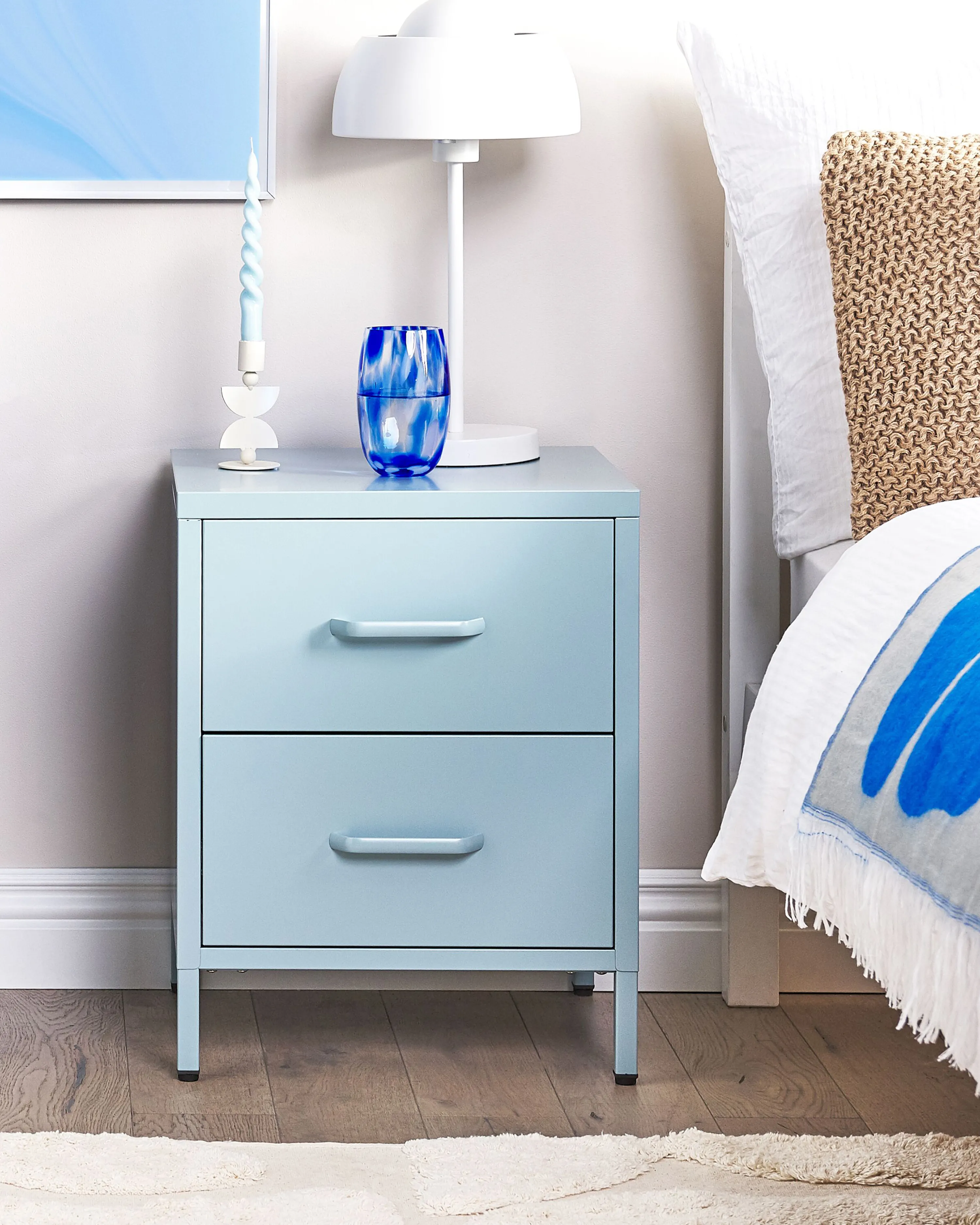 2 Drawer Bedside Table MALAVI Metal Light Blue