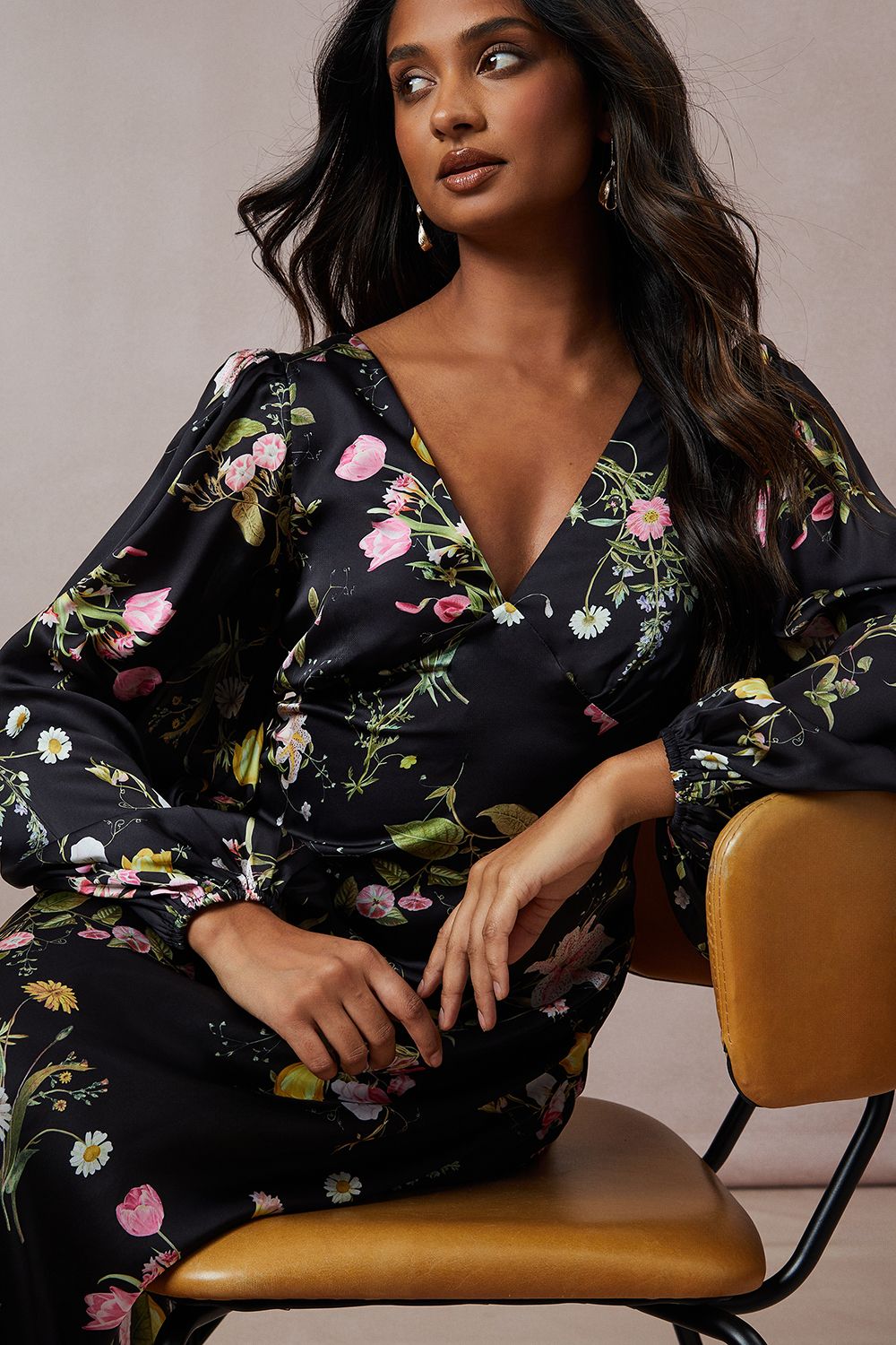 Oasis Occasion Floral Cross Back Satin Midaxi Dress