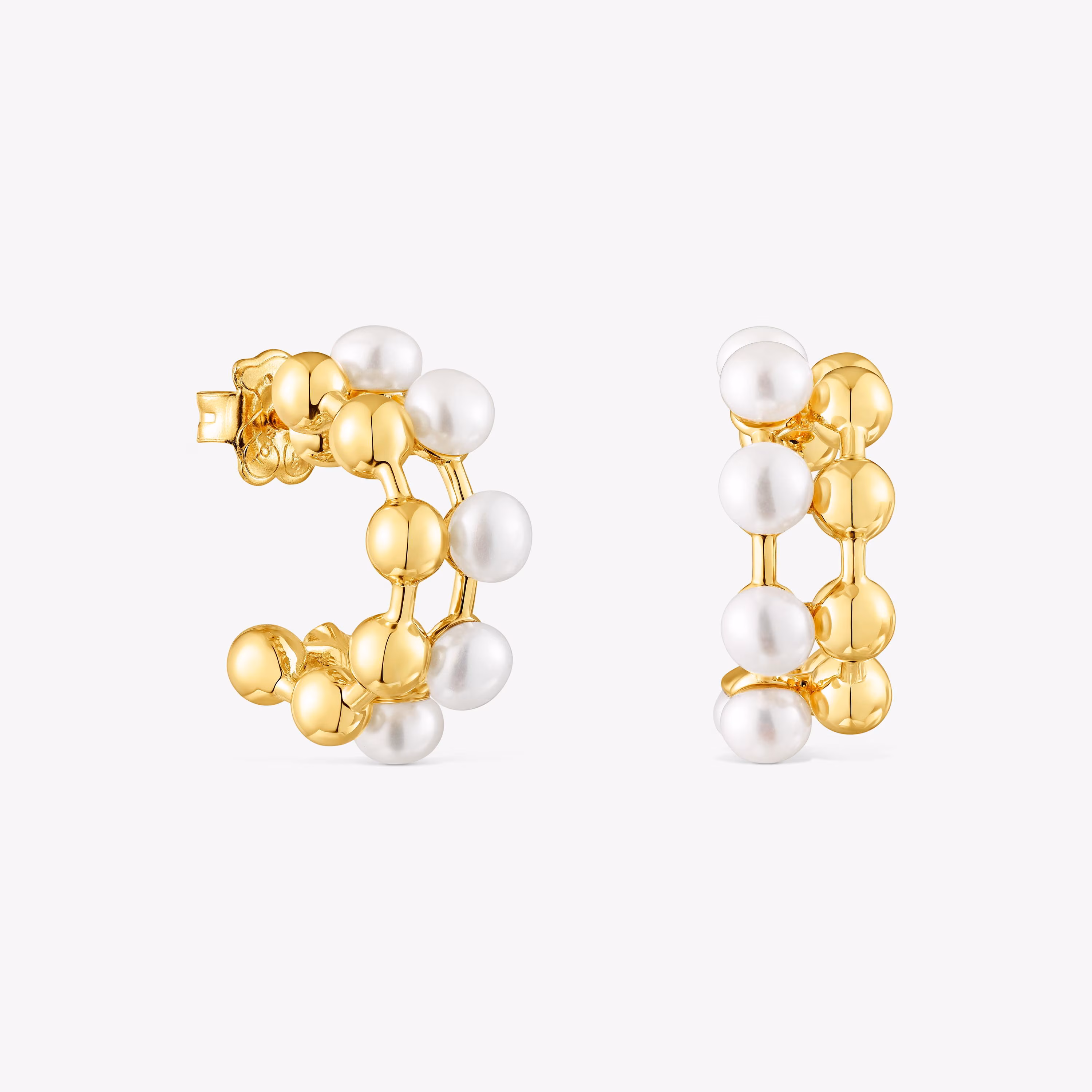 Pendientes dobles con baño de oro 18 kt sobre plata y perlas cultivadas Gloss