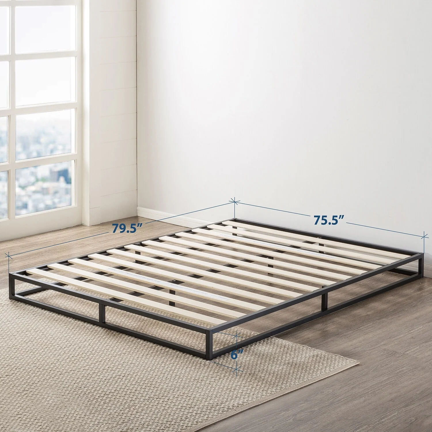 6 Inch Metal Platform Bed Frame with Classic Wooden Slat Support By Crown Comfort