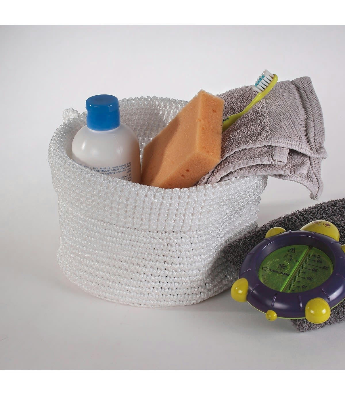 - Panier rond maille crochet blanc H17cm x L20cm x l20cm