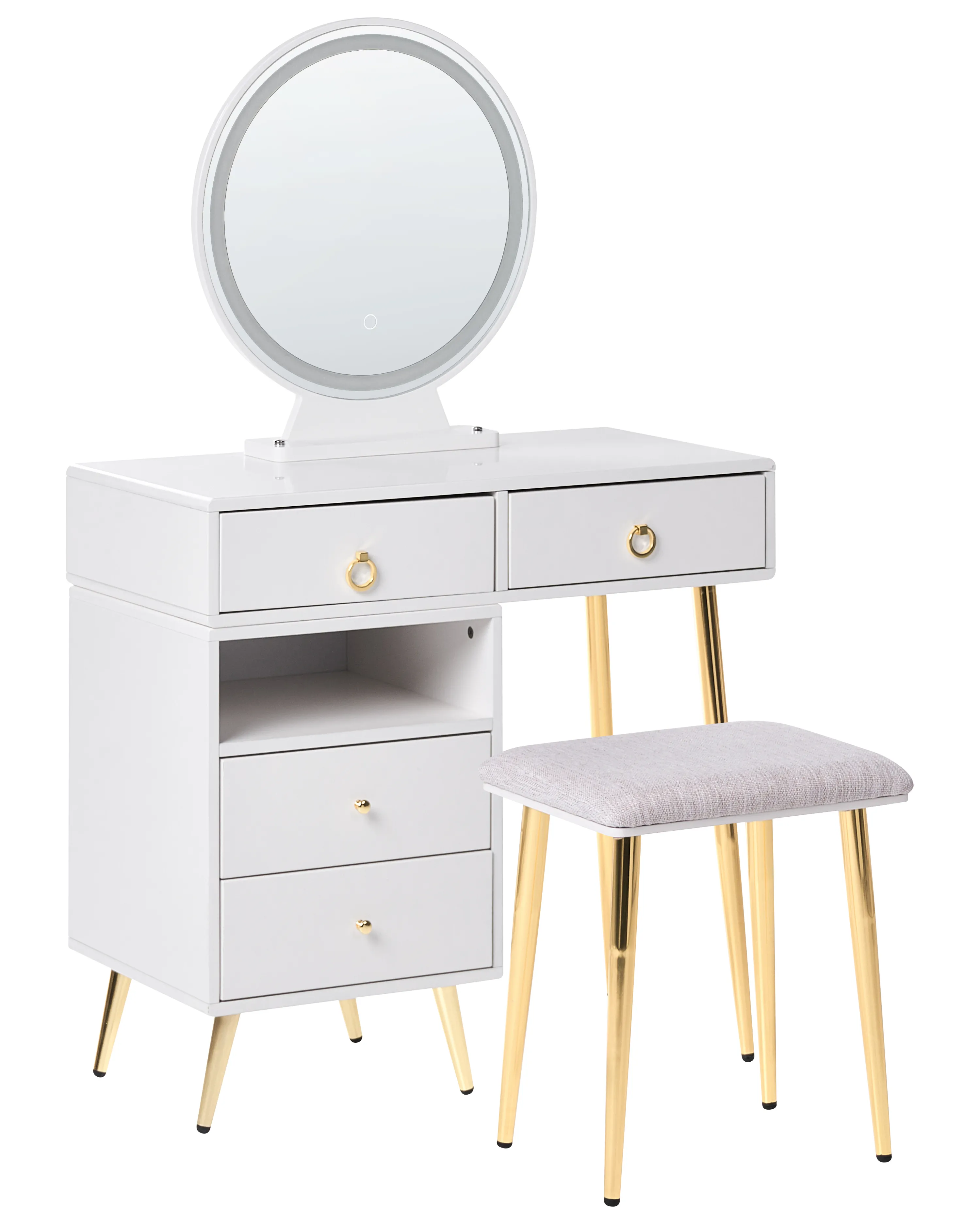 Dressing Table with Mirror and Stool YVES LED White