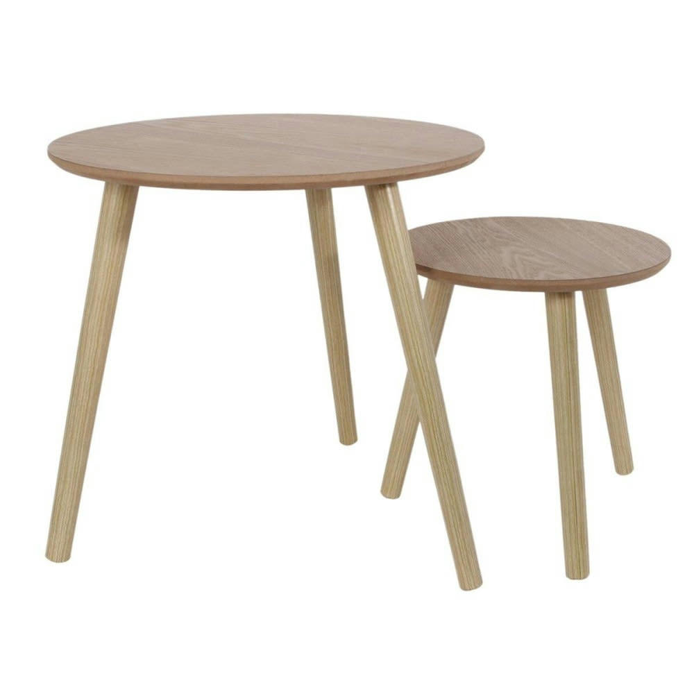 - Tables d'appoint gigognes en bois rondes - Lot de 2