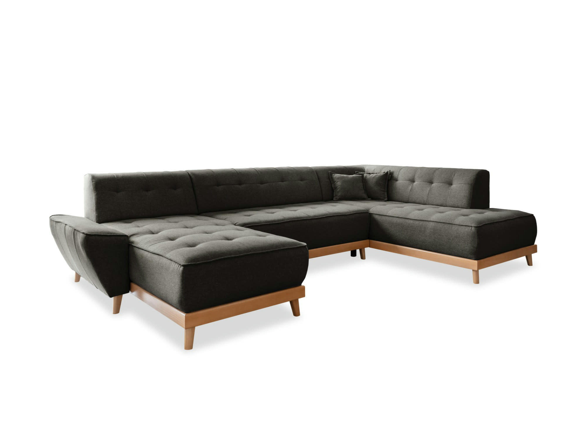 DAISY - Canapé panoramique 7 places angle droit en tissu gris foncé