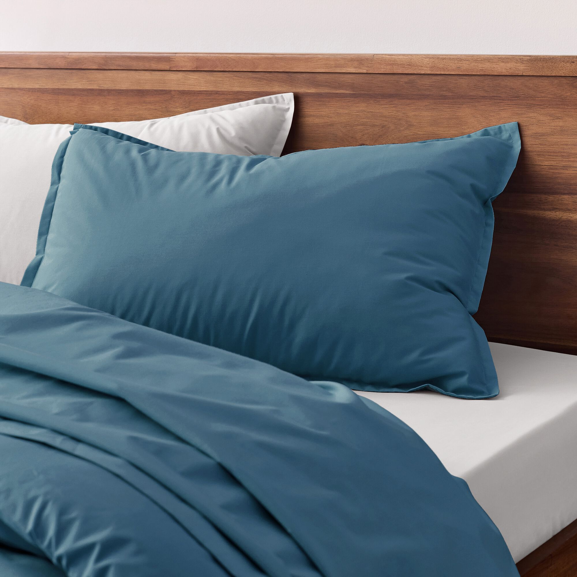 FLORE - Lot de 2 taies d'oreiller en percale de coton - bleu figuerolles 50x70cm