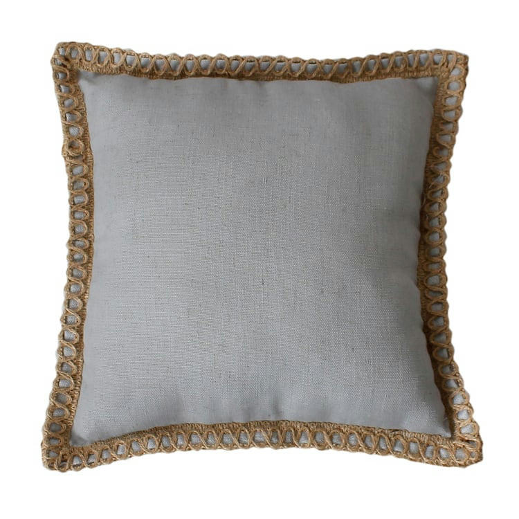 - Coussin déhoussable effet lin chiné finition jute gris