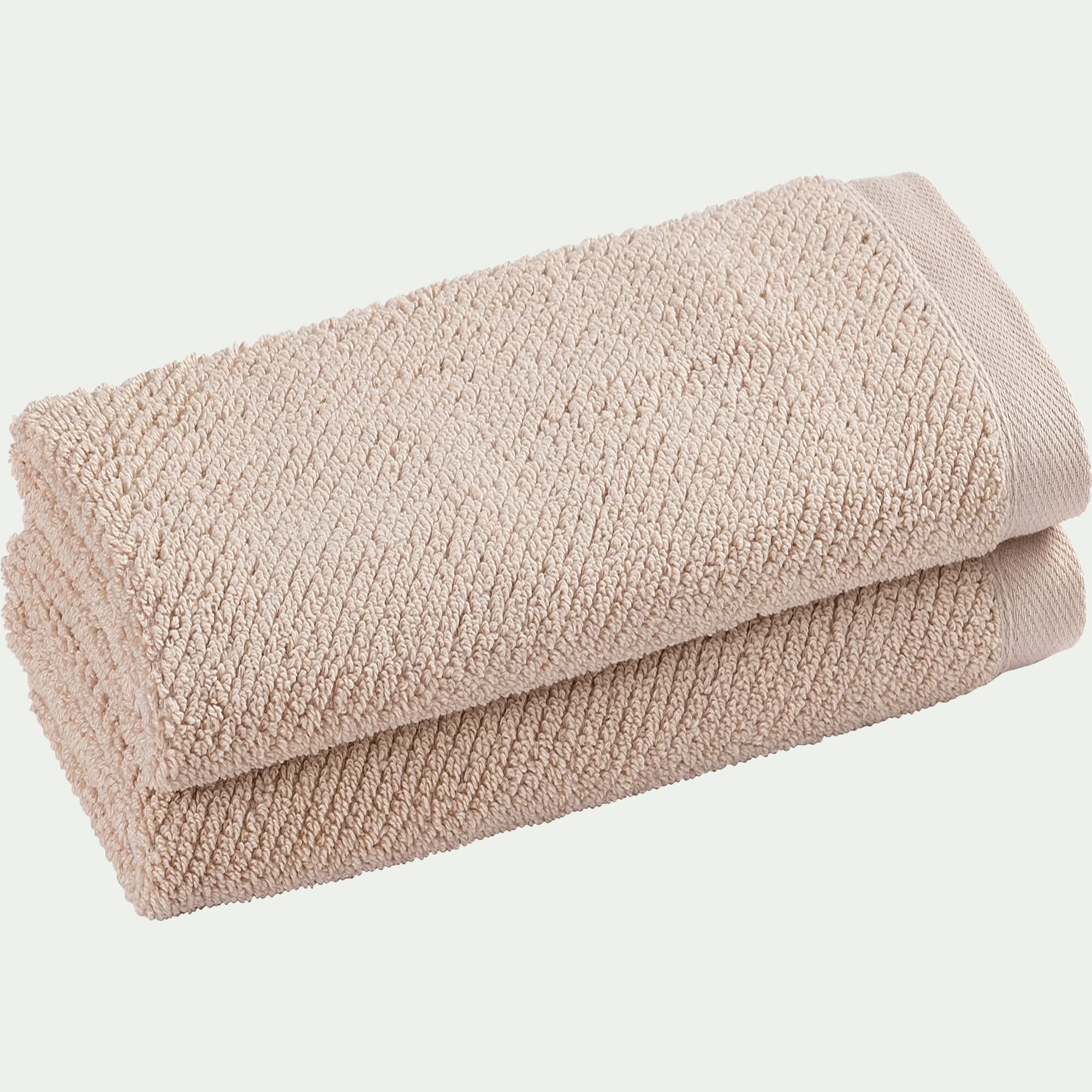 COLINE - Lot de 2 serviettes invités en bouclettes de coton bio - beige alpilles 30x50cm
