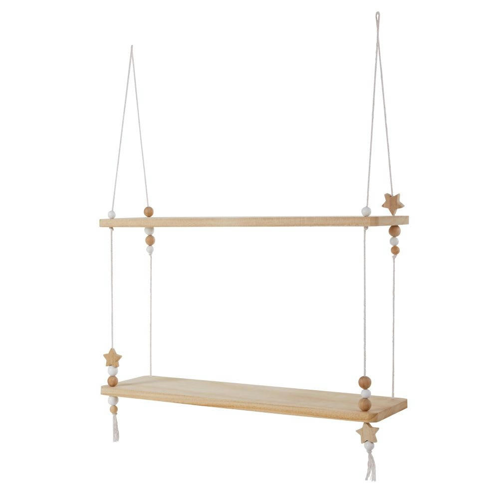 CELESTE - Étagère murale en paulownia et corde avec perles