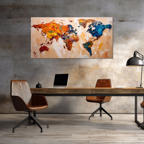 Obraz canvas do salonu biura gabinetu, Kolorowa Mapa Świata 80x40