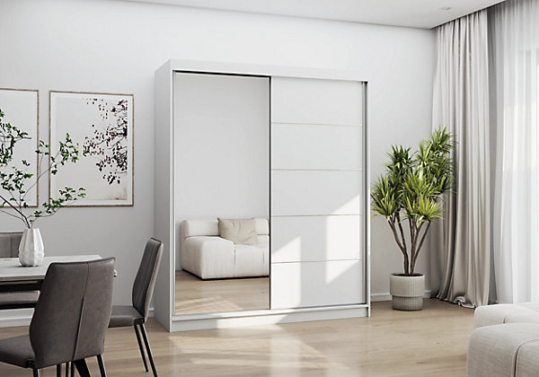 Armoire Ondine 160 cm avec miroir - Blanc