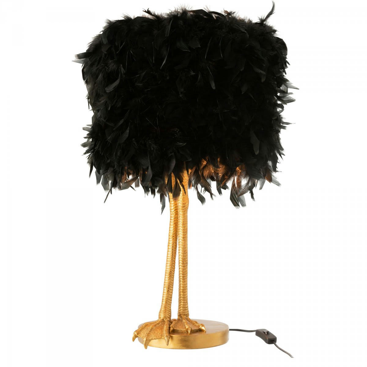 ARCADIA - Lampe art déco abat-jour plumes et pied métal doré