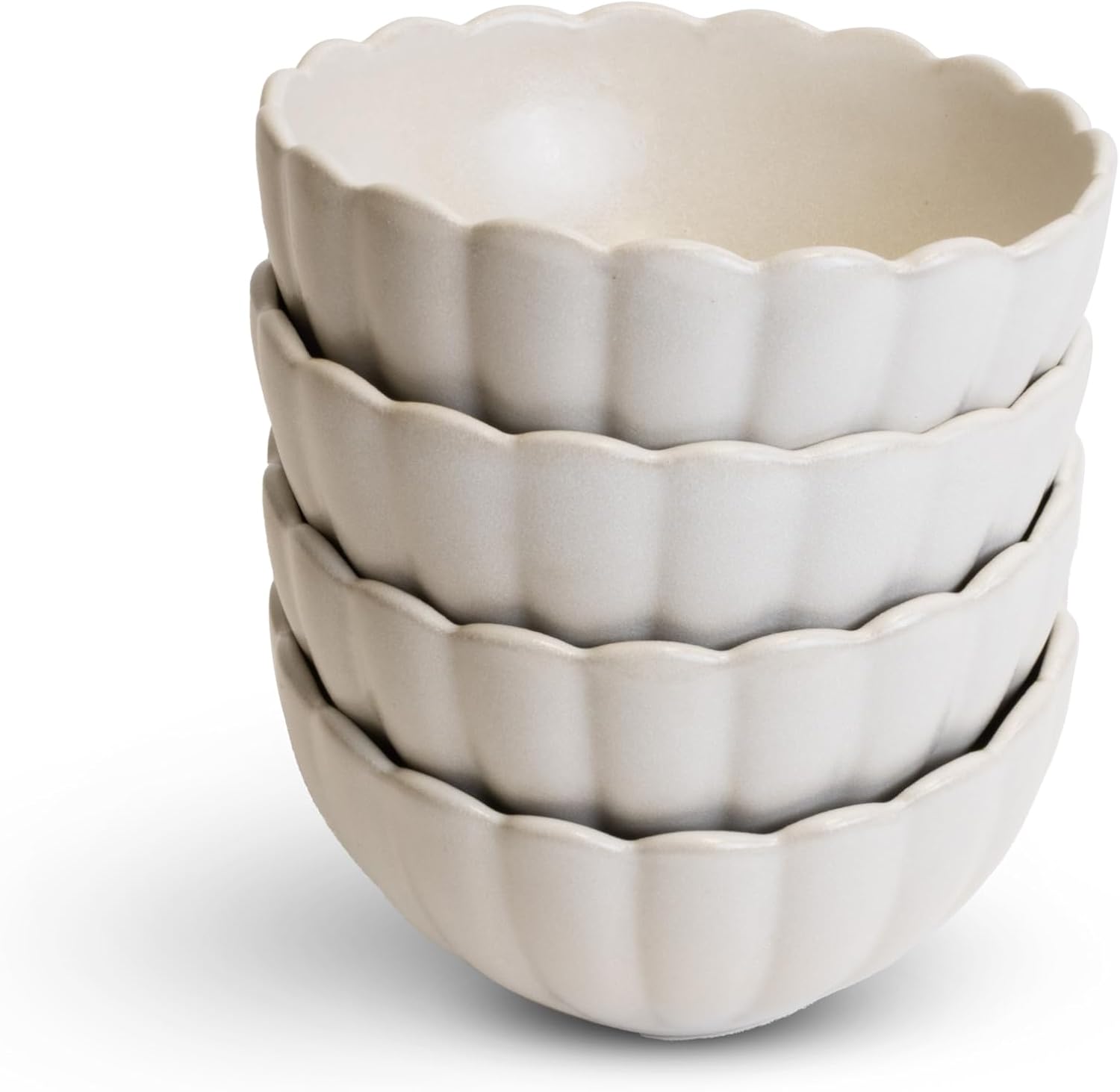 LEMIEUX ET CIE Dhalia 4-Piece Bowl Set Stoneware, Bowls, Dishwasher and Microwave Safe, Dish Set for 4, White
