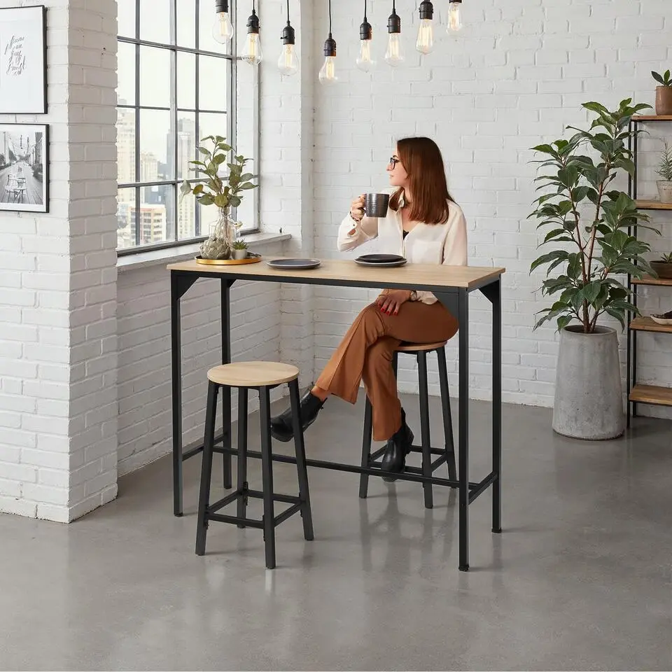 tectake Set van barkrukken Corby, Industrieel Licht Hout, Eiken Sonoma