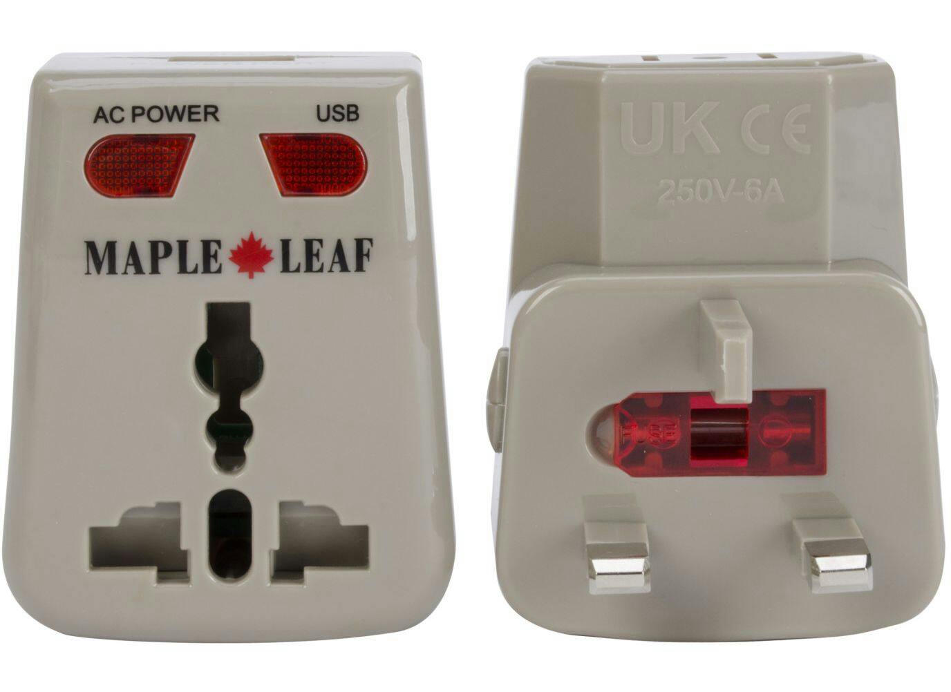 Maple Leaf International Universal Travel Adapter Plugs w/ USB Charging Port