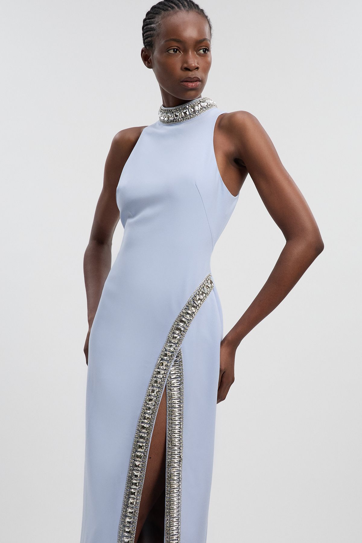 KarenMillen Crystal Embellished Woven Thigh Split Maxi