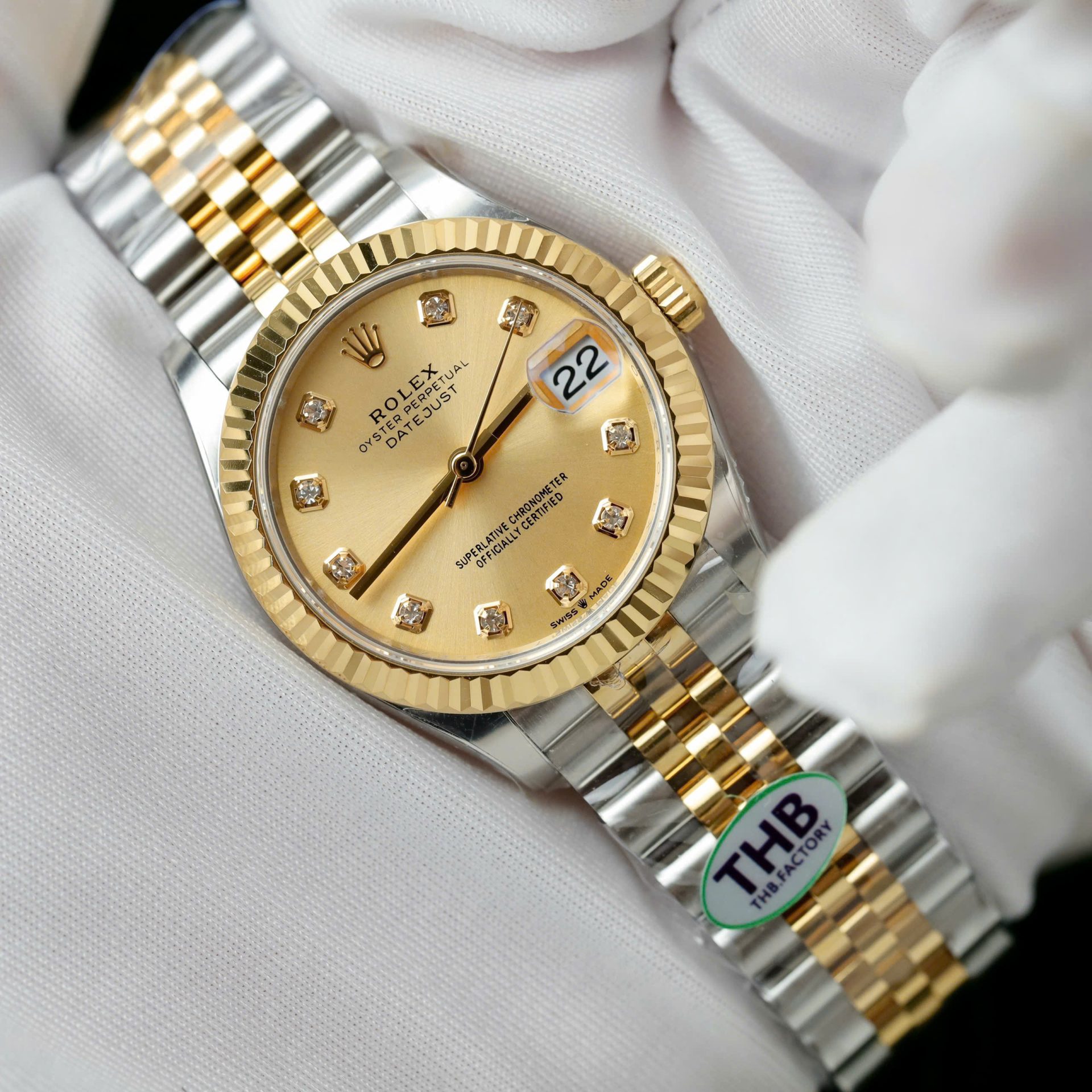 Rolex Datejust 278273 SS/YG Plated Champagne Dial CZ Diamonds 31mm Jub THBF Replica