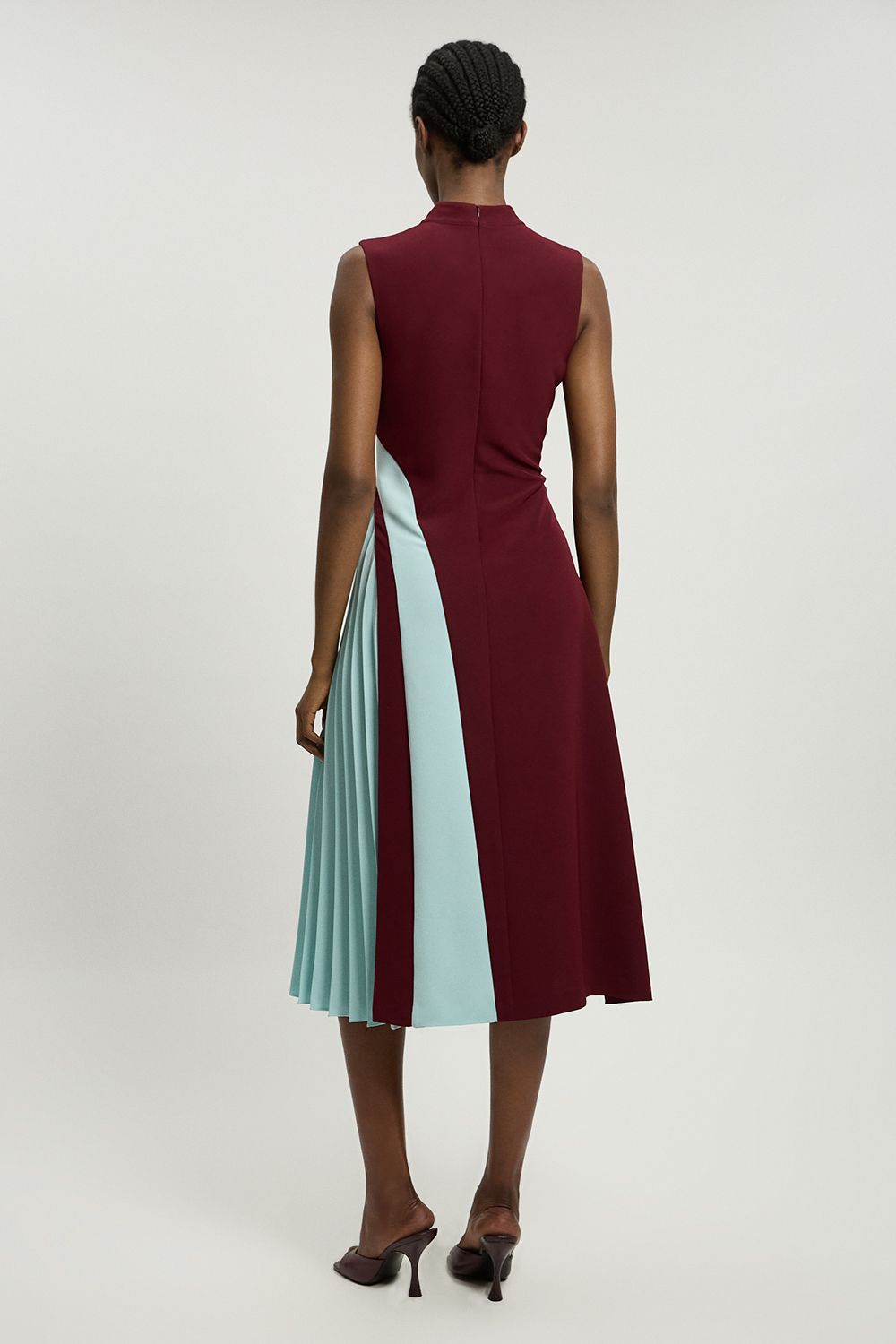 KarenMillen Soft Tailored Colour Block High Neck Pleated Midi Dress