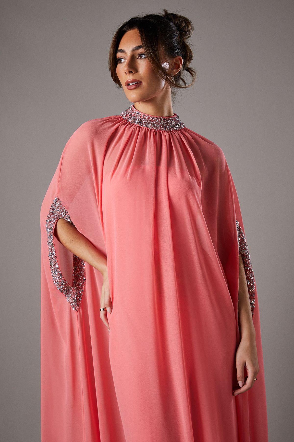 Coast Chiffon Cape Style Sequin Maxi Dress