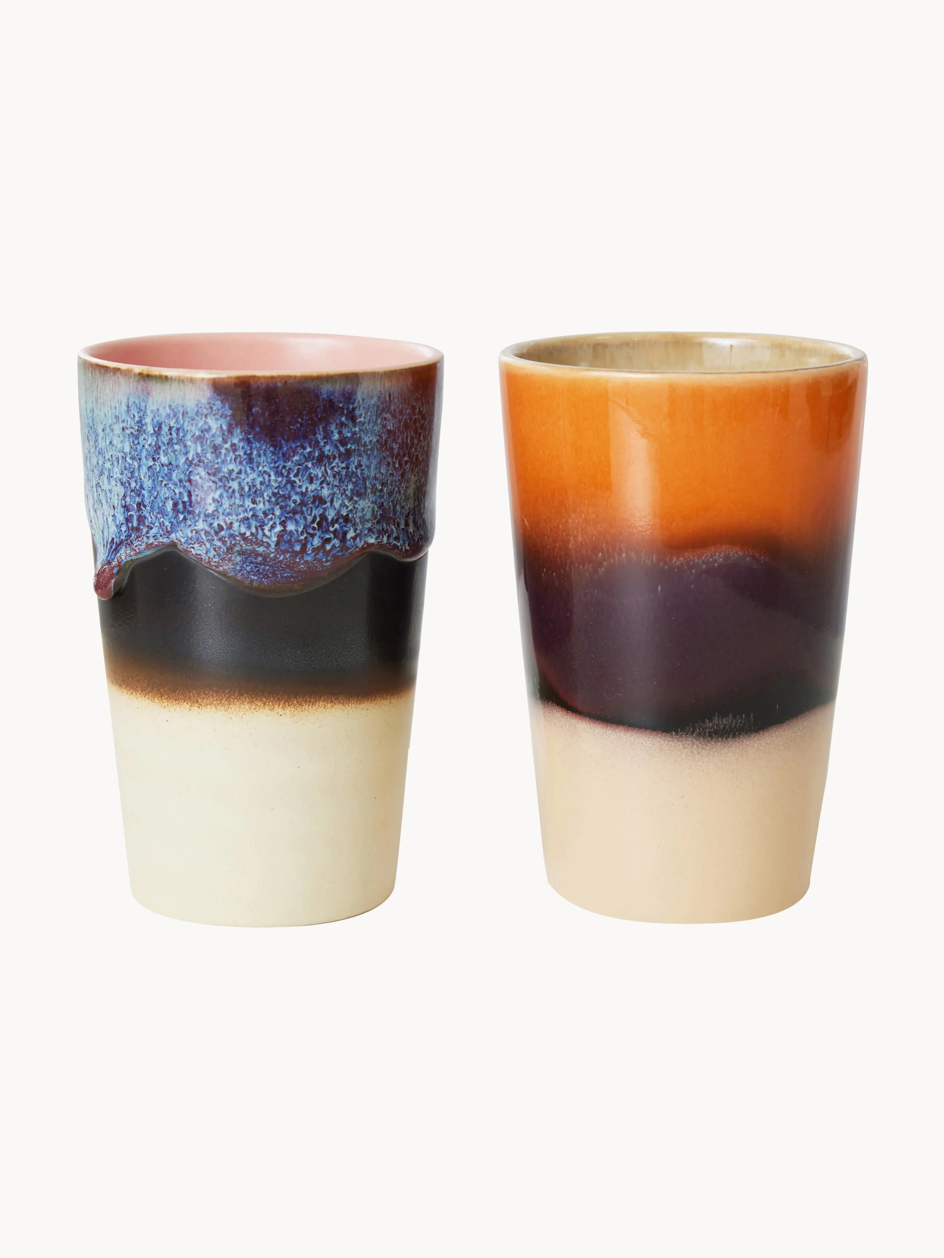 Handgefertigte XL-Becher 70's mit reaktiver Glasur, 2er-Set