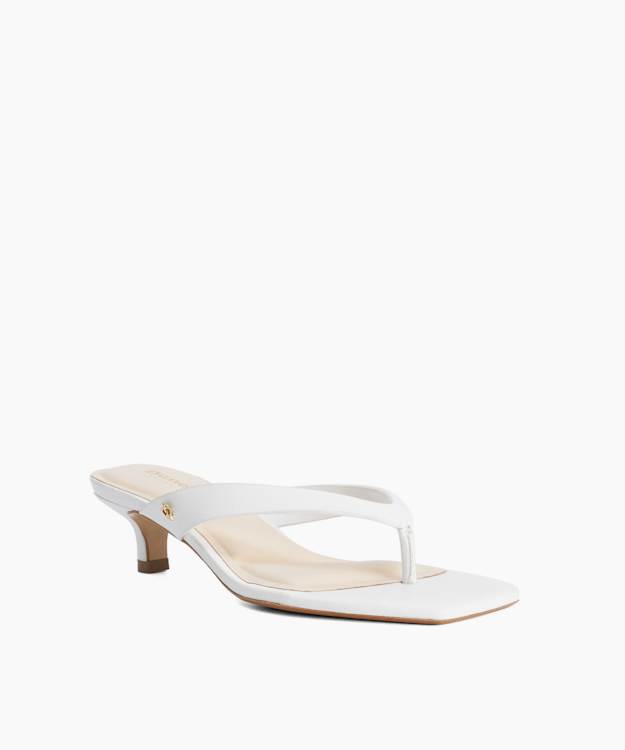 Manic White - Square Toe Kitten Heel Flip Flop Thong Sandals