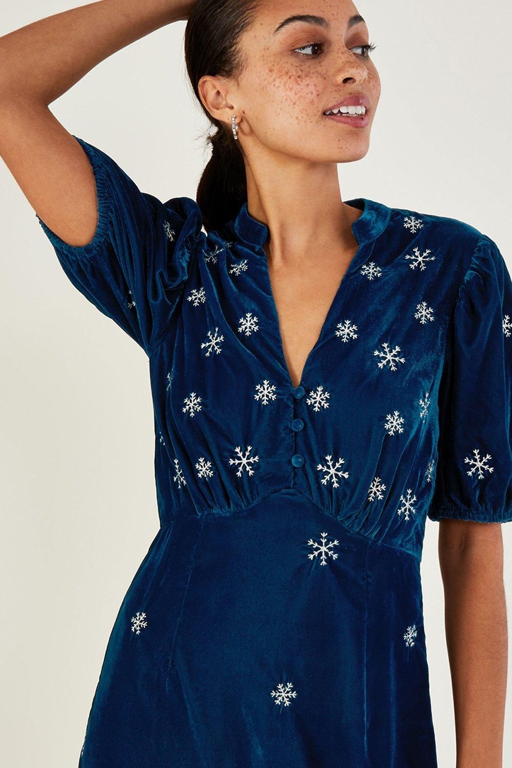 Monsoon Patrice' Velvet Embroidered Tea Dress