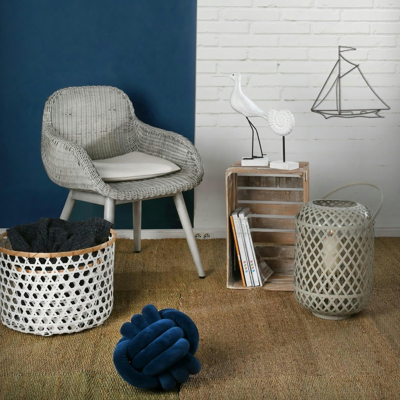 - Coussin en velours noeud 25 cm bleu