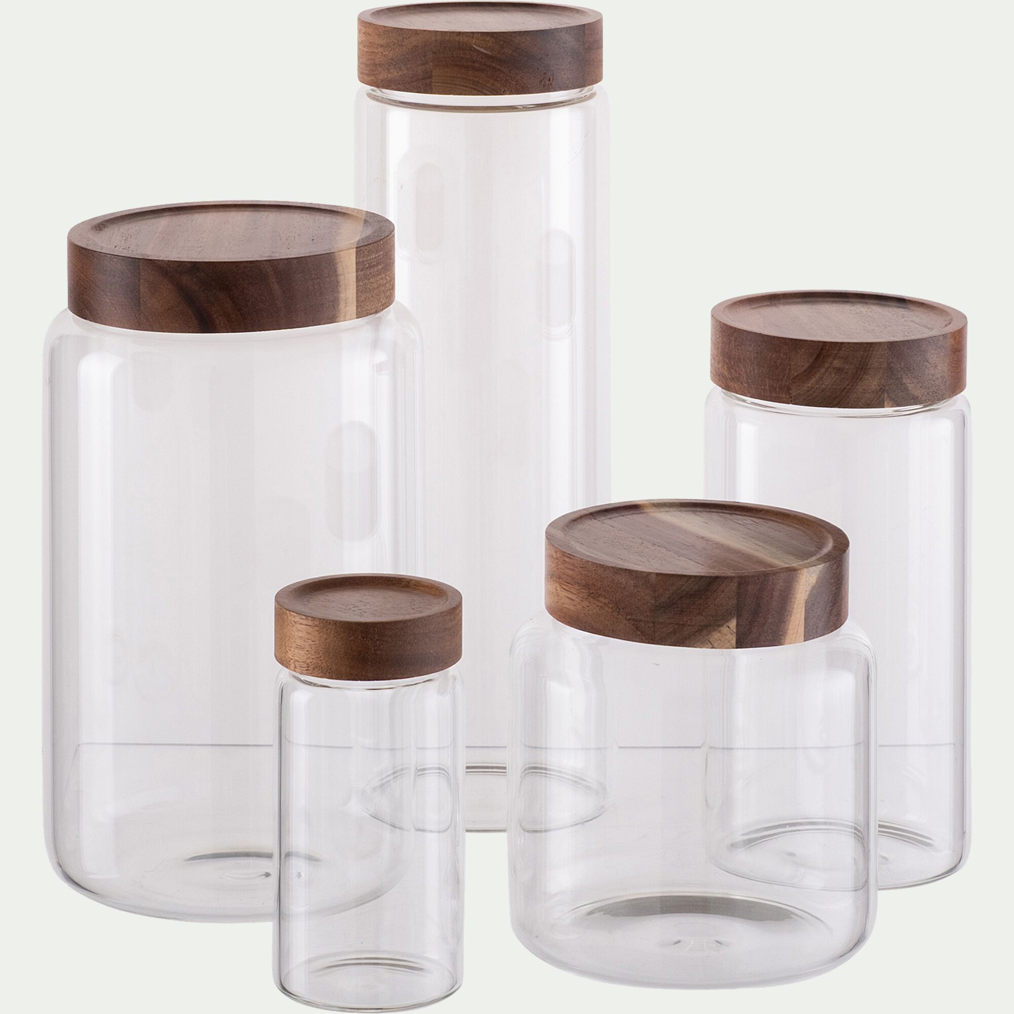 LOMBI - Bocal de conservation en verre avec couvercle en acacia 2L - transparent