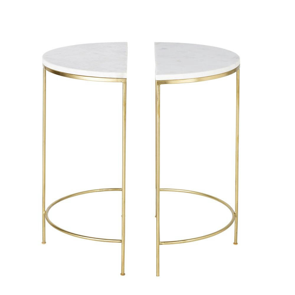 Midtown - 2 tables de chevet en métal doré et marbre blanc