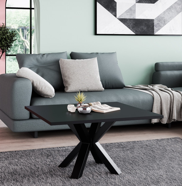Stolik kawowy NEO kwadratowy 60x60 z metalową podstawą- czarny