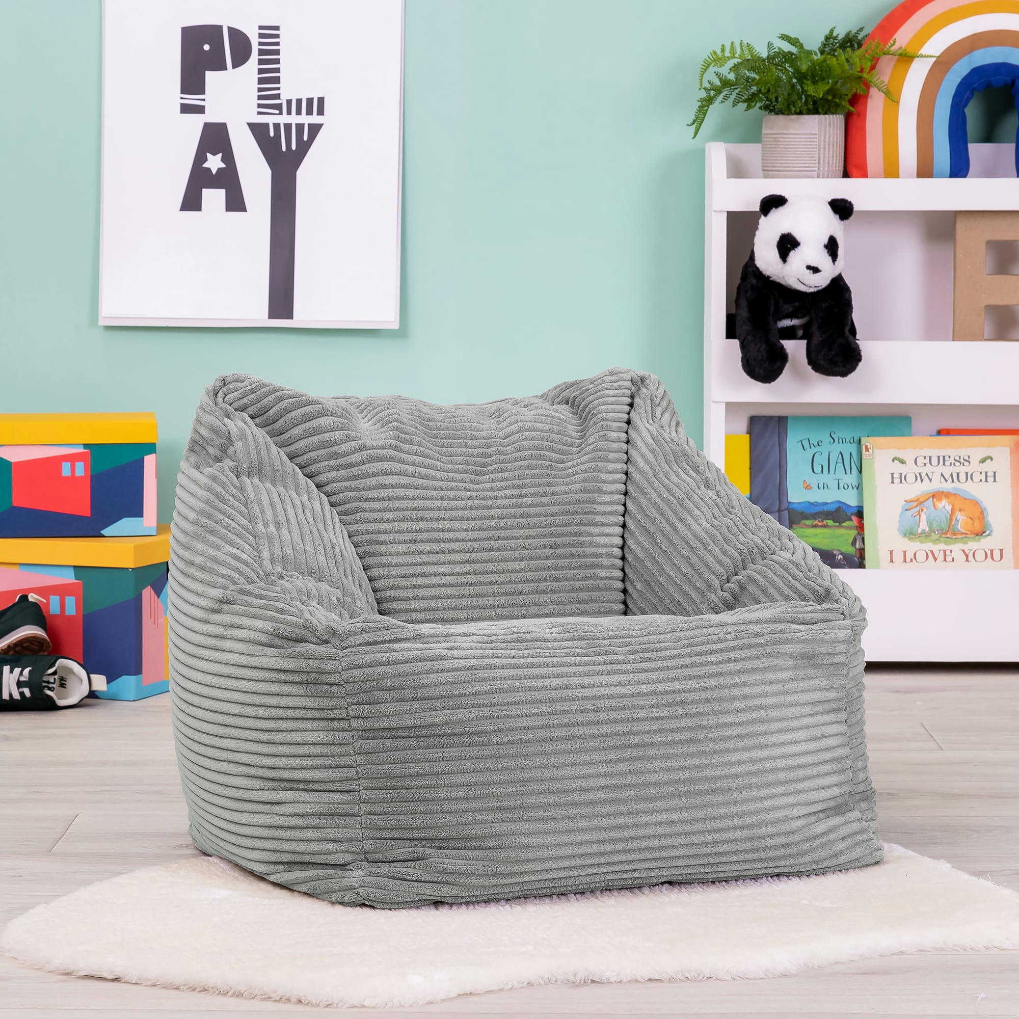 MORGAN - Pouf enfant velours côtelé gris clair