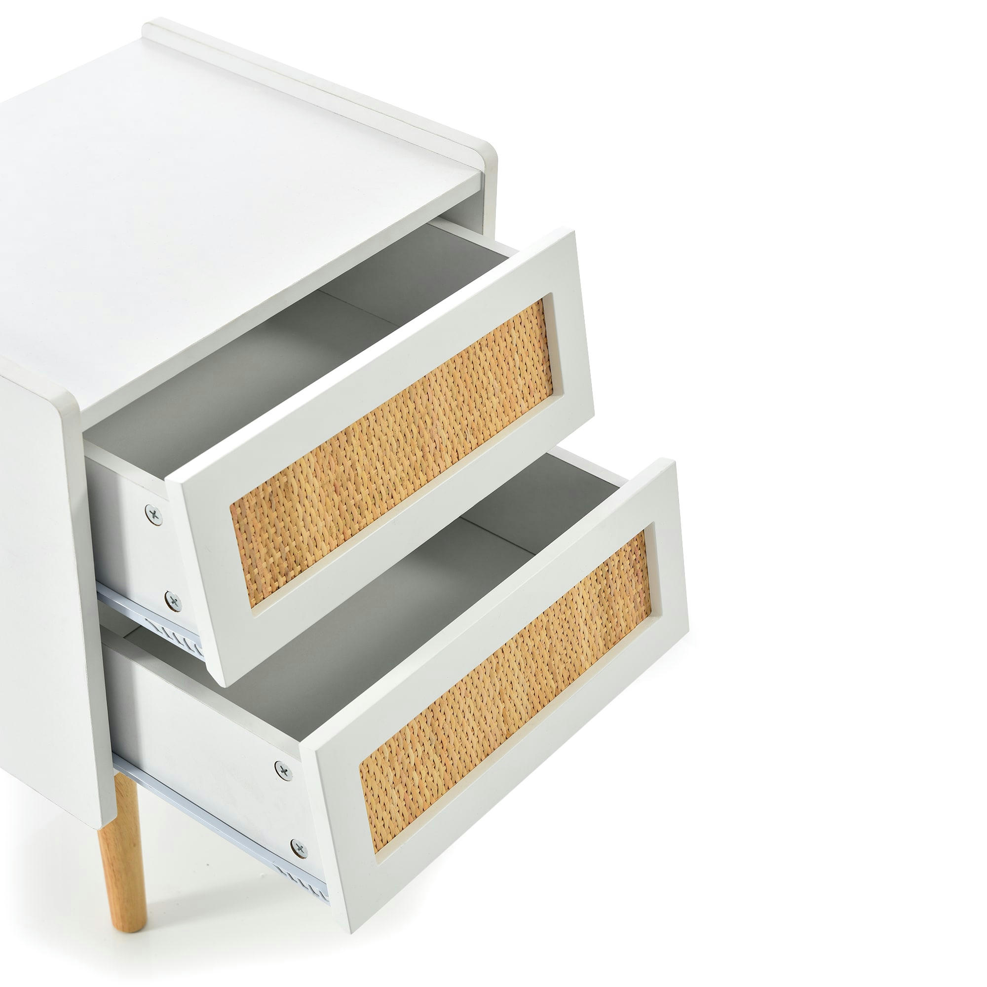 - Table de chevet table d'appoint rotin tressé avec 2 tiroirs