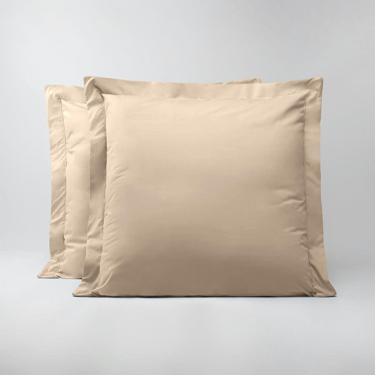- Lot de 2 taies d'oreillers en percale de coton beige foncé 65x65 cm