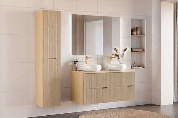 Meuble colonne suspendu de salle de bain NORDIC chêne cremona 35 x 170 cm