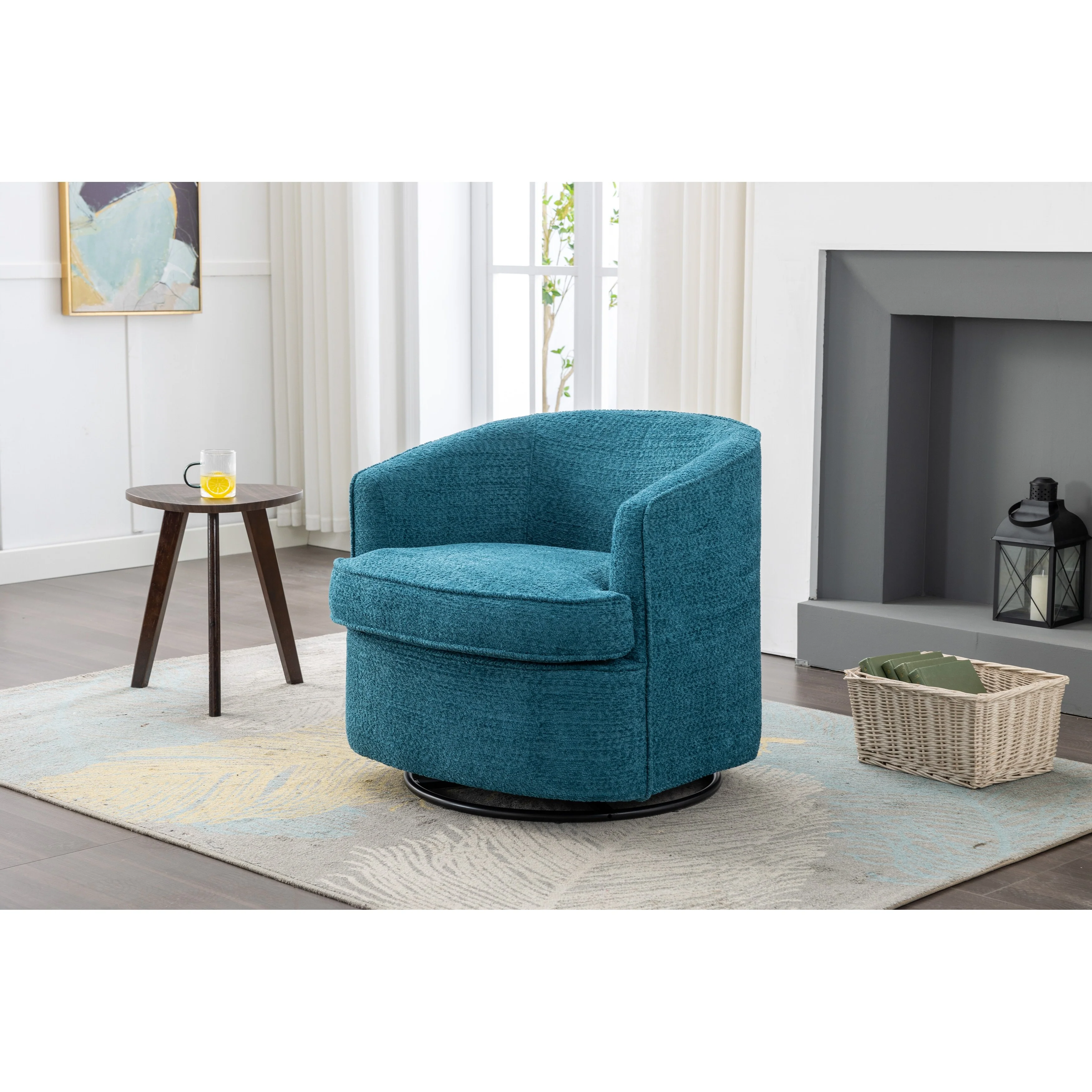 HOMEFUN 360 Degree Swivel Boucle Barrel Club Chair,Comfy Round Accent Sofa Chair for Living Room,Leisure Arm Chair