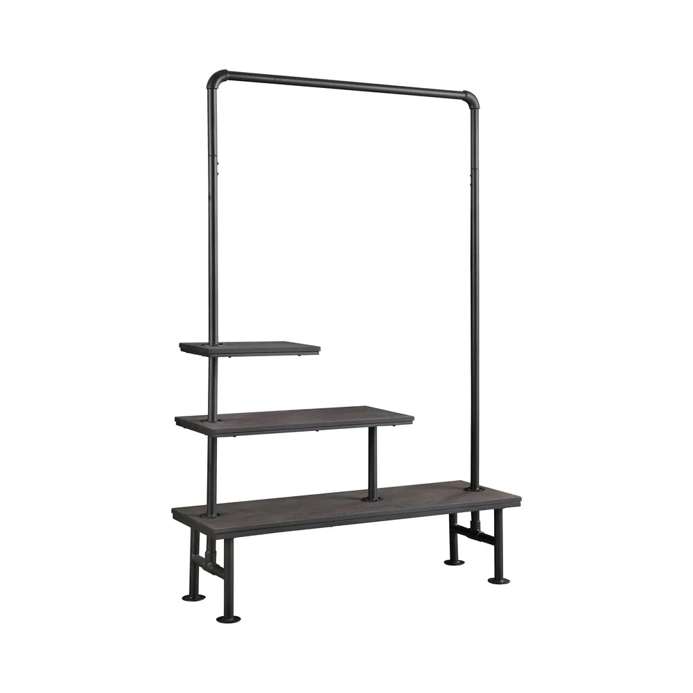 Carbon Loft Piotr Black and Rustic 3-shelf Hall Tree