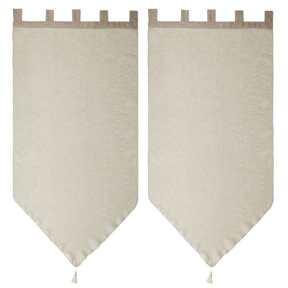 Vitrage à pattes voile uni taupe finition pointe pompon 60x120 cm x2
