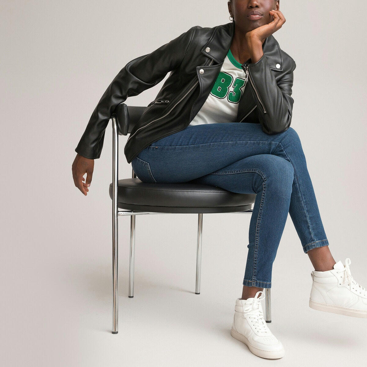 Blouson court style motard en simili