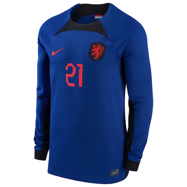 Frenkie de Jong Netherlands National Team Nike 2022/23 Away Breathe Stadium Replica Player Long Sleeve Jersey - Blue
