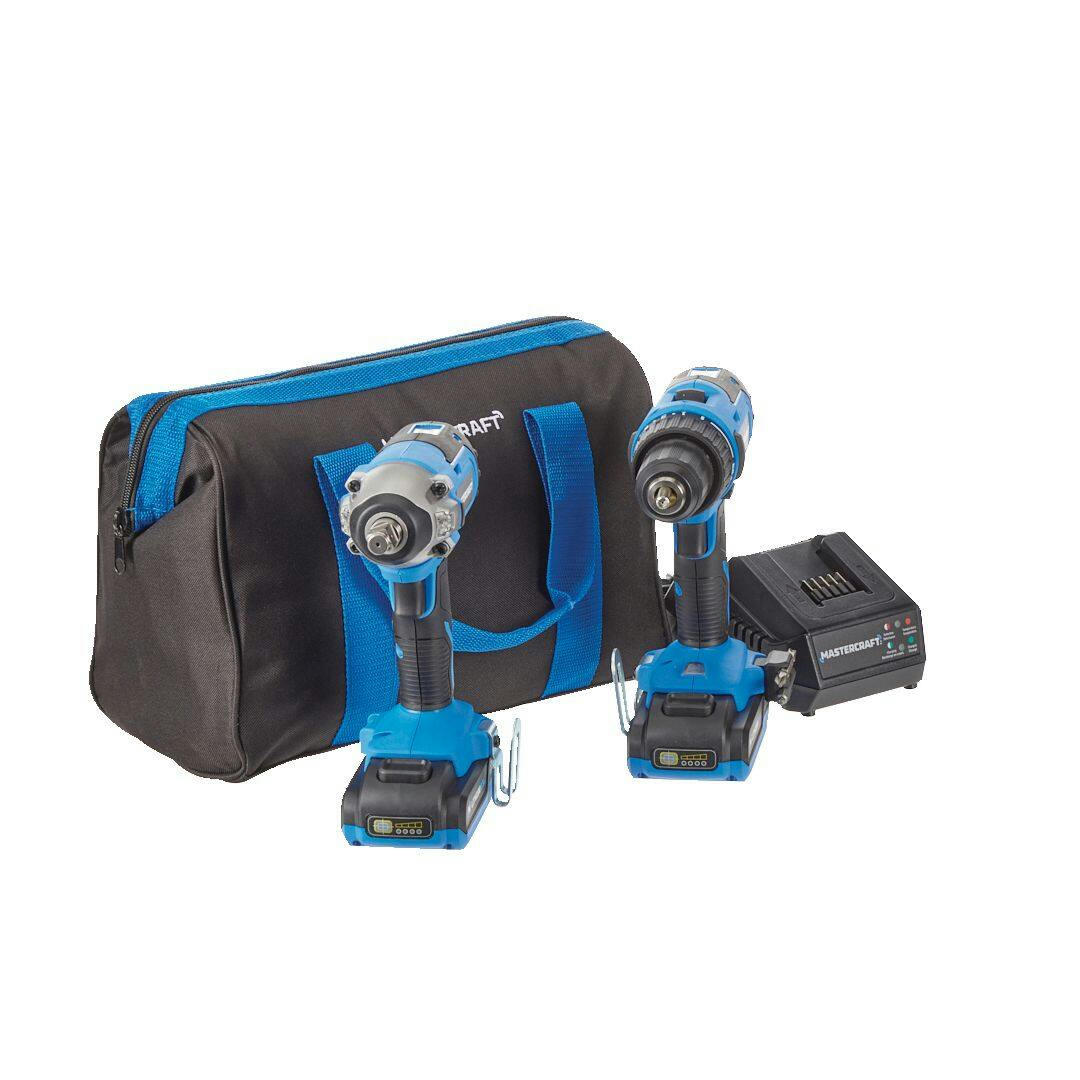 Mastercraft 20V Max Lithium-Ion Cordless Drill & Impact Wrench with 2 PWR POD 2.0 Ah Batteries & Charger Combo Kit