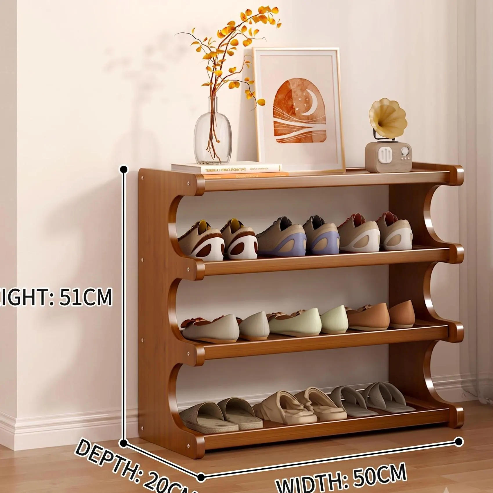 Solid Wood Entryway Shoe Rack, Multi-Tier Shoe Storage Organizer Shelf