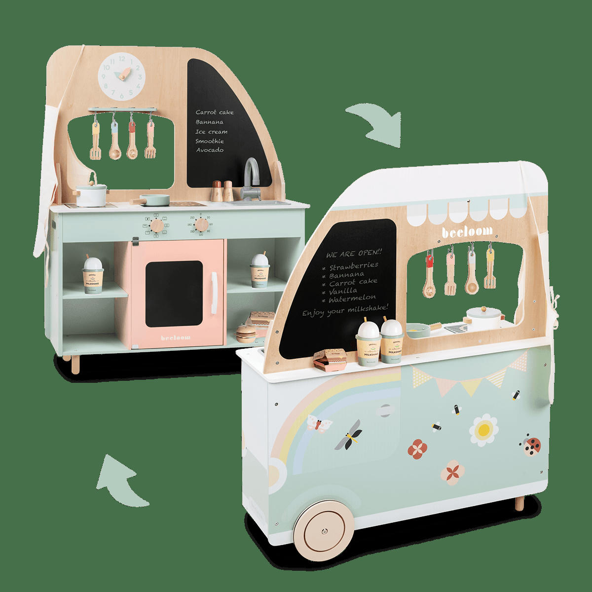 - Cuisine pour enfants en bois naturel turquoise foodtruck