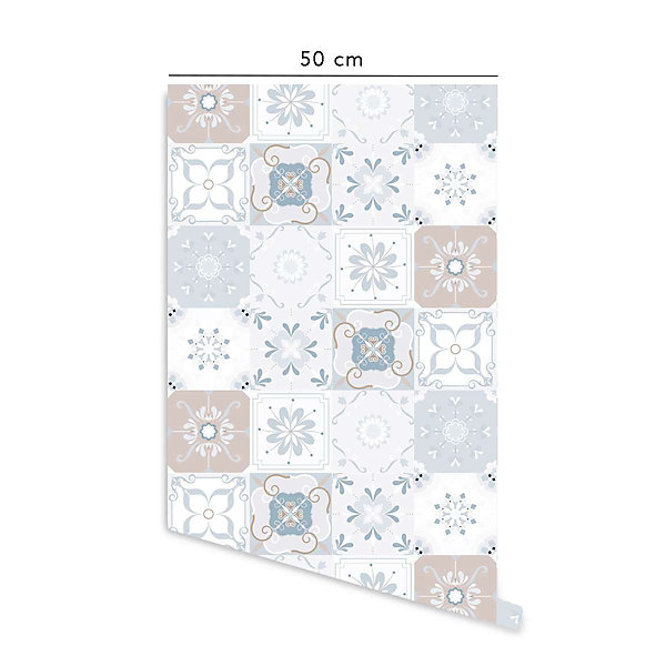 Crédence adhésive carreaux de ciment bleu et marron en vinyle lavable et amovible - 1 rouleau 50x300 cm - Decochic