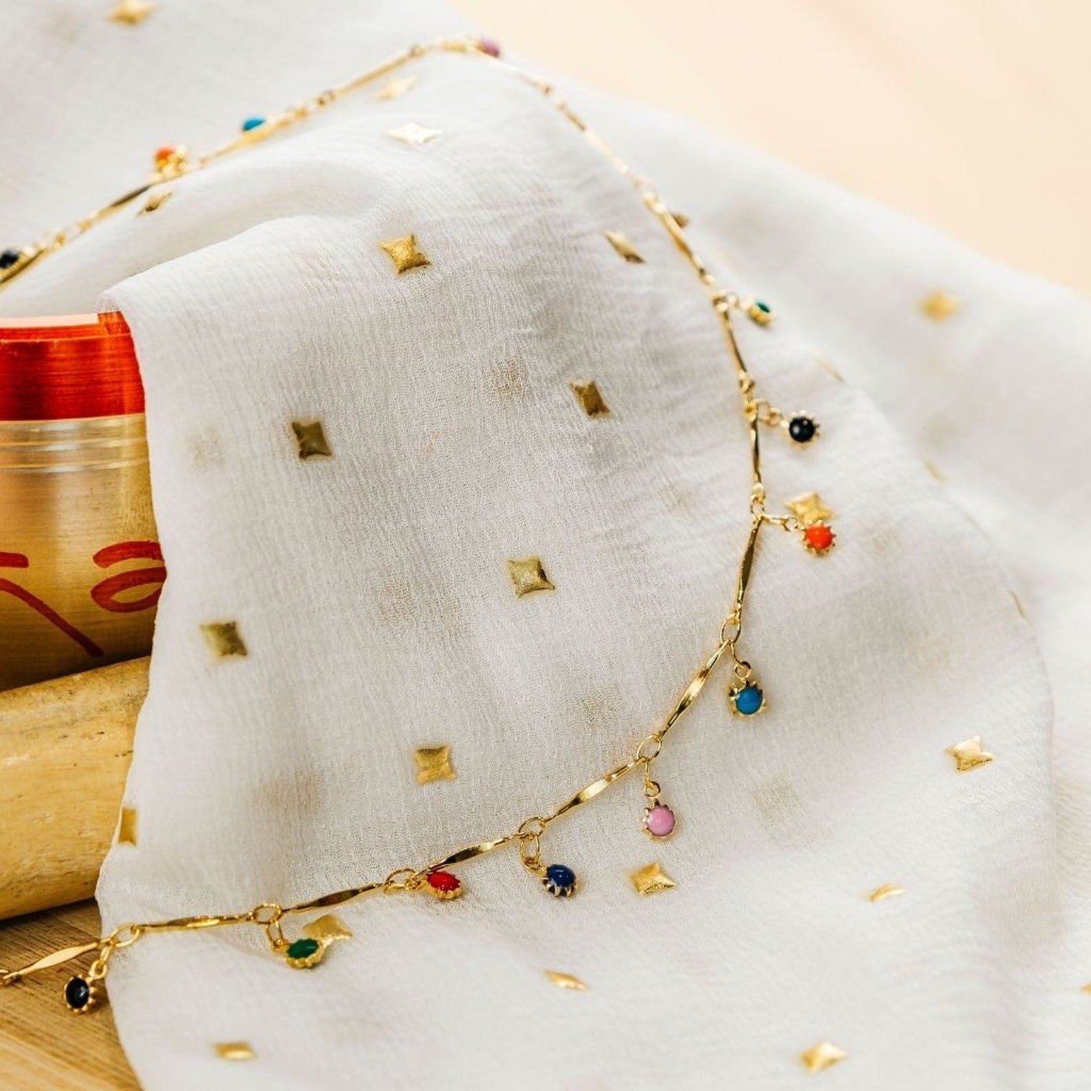 The Colourful Aura Gold and Silver Choker Dainty Colourful Mama Boho Dangly Charm Necklace